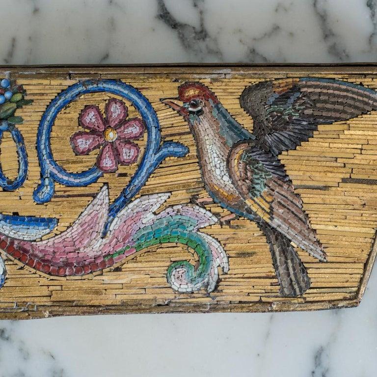 Mosaico Antique Gold and Multicolour Micro Mosaic Plaque with Birds and Flowers in vendita