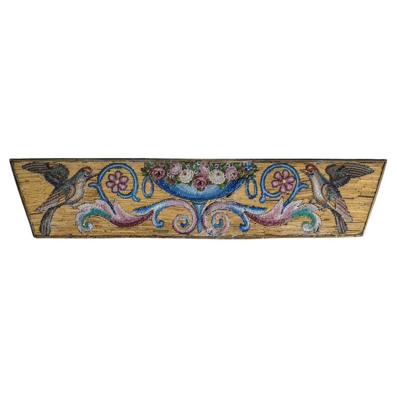 Antique Gold and Multicolour Micro Mosaic Plaque with Birds and Flowers