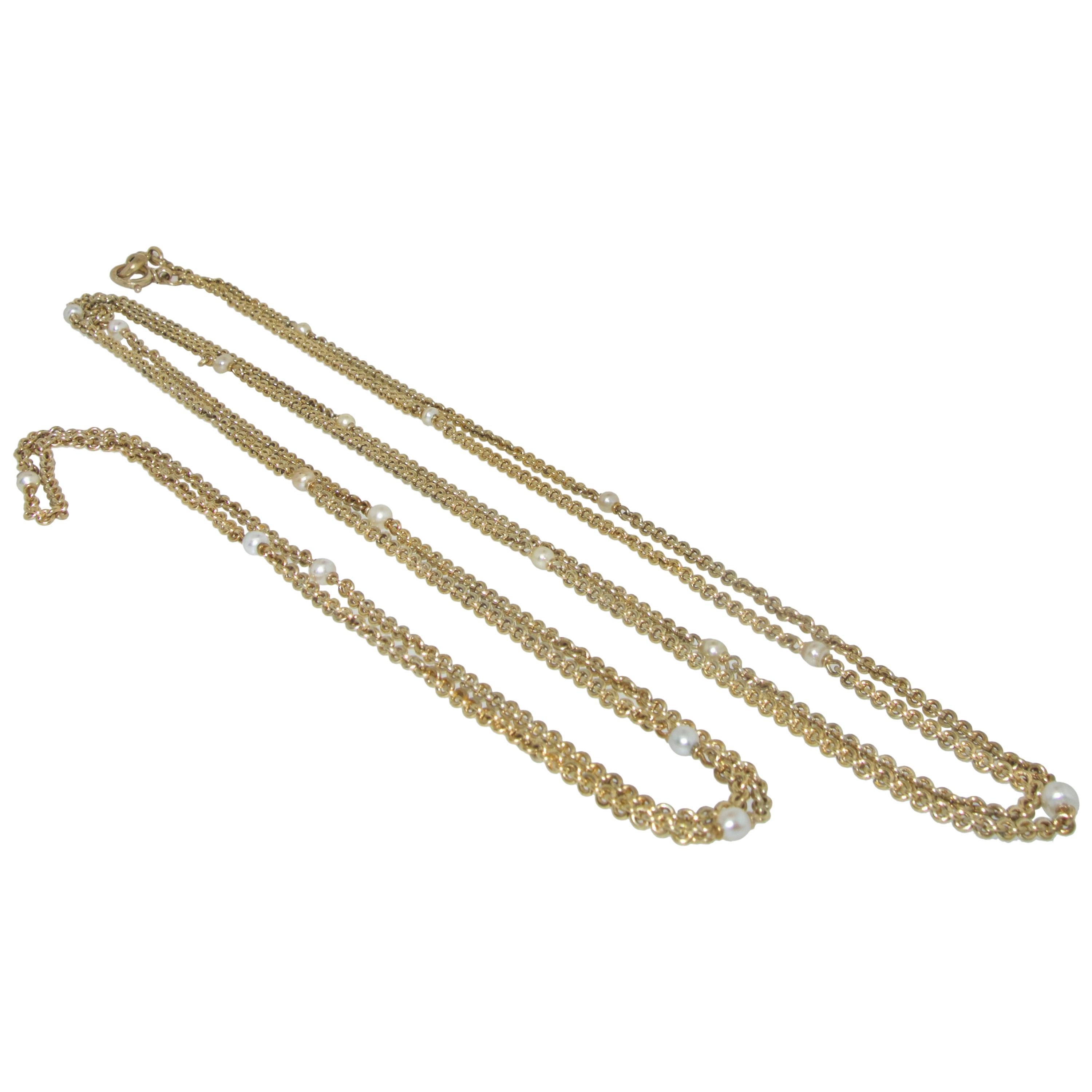 Antique Gold and Natural Pearl Long Chain, circa 1890