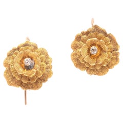 Boucles d'oreilles fleurs anciennes en or et diamants taille ancienne
