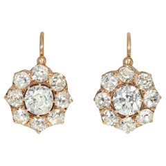 Antique Gold and Old Mine Cut Diamond Flower Cluster Earrings