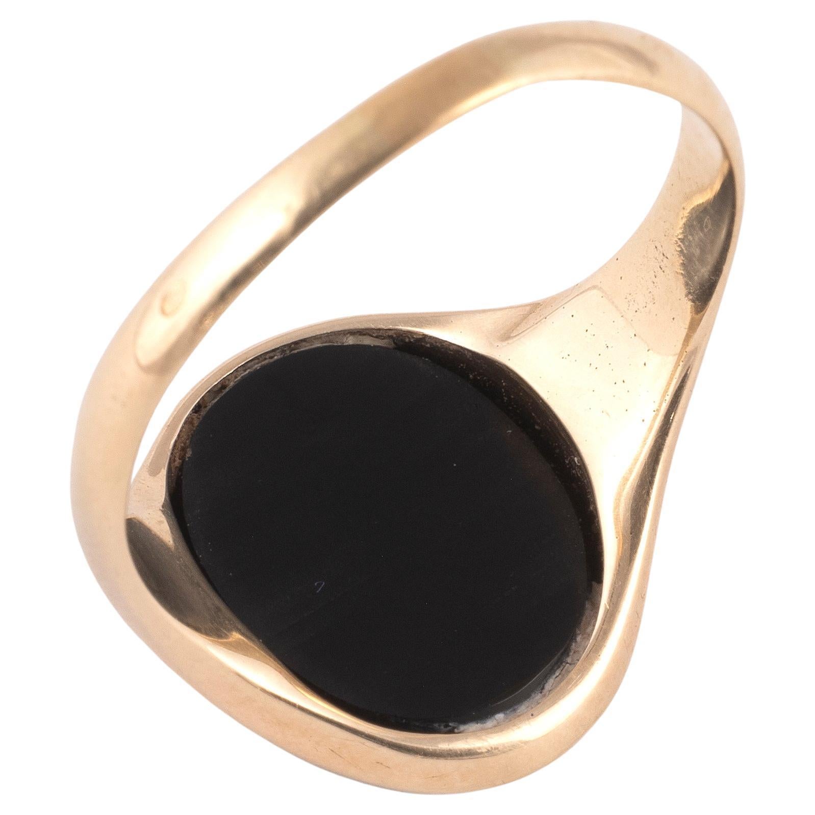 Uncut Antique Gold And Onyx Intaglio Italian Family Crest Men's Ring