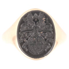 Antique Gold And Onyx Intaglio Italian Family Crest Men's Ring