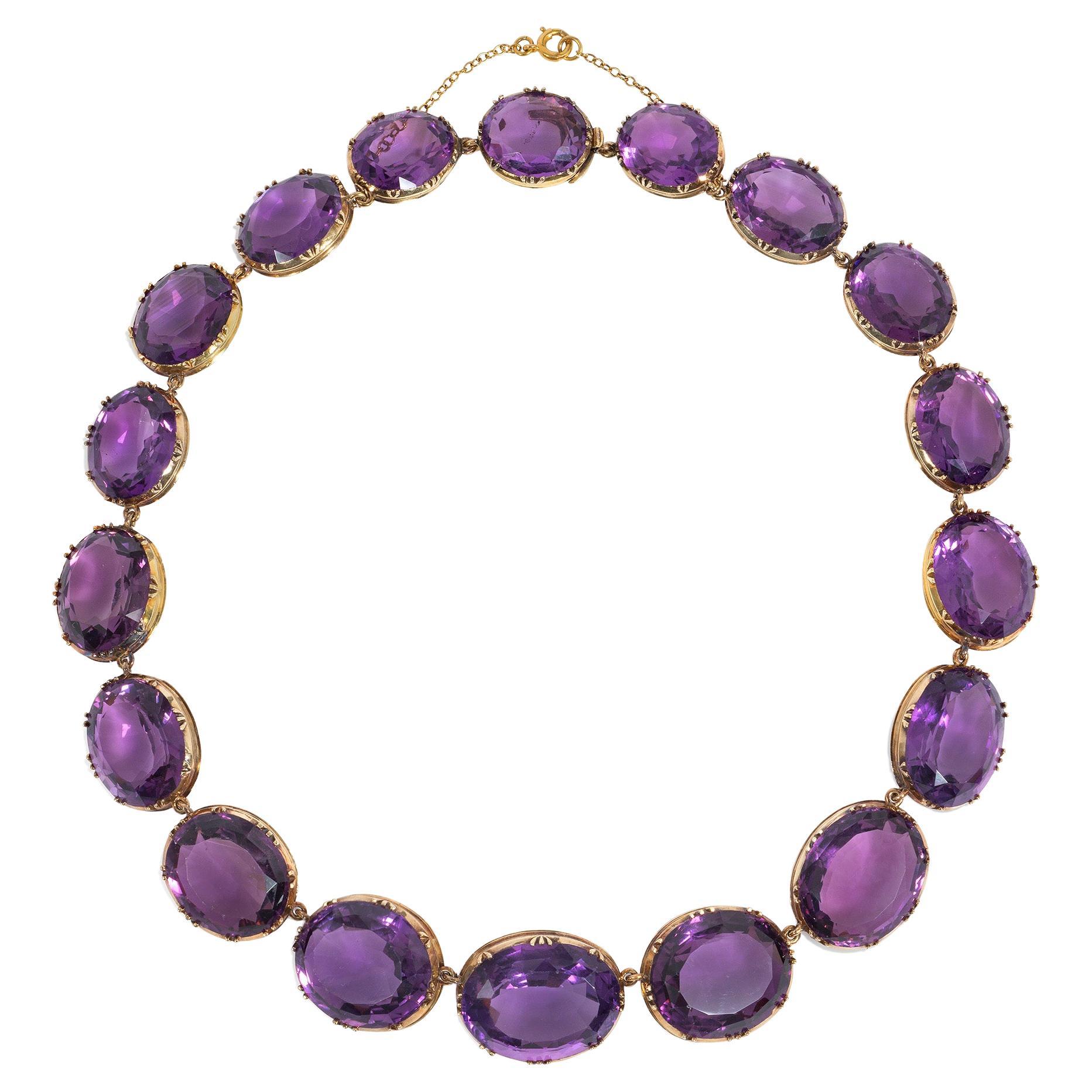 Antique Gold and Oval-Cut Amethyst Rivière Necklace For Sale