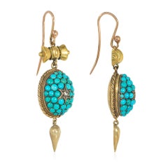 Antique gold and pavé turquoise pendant earrings