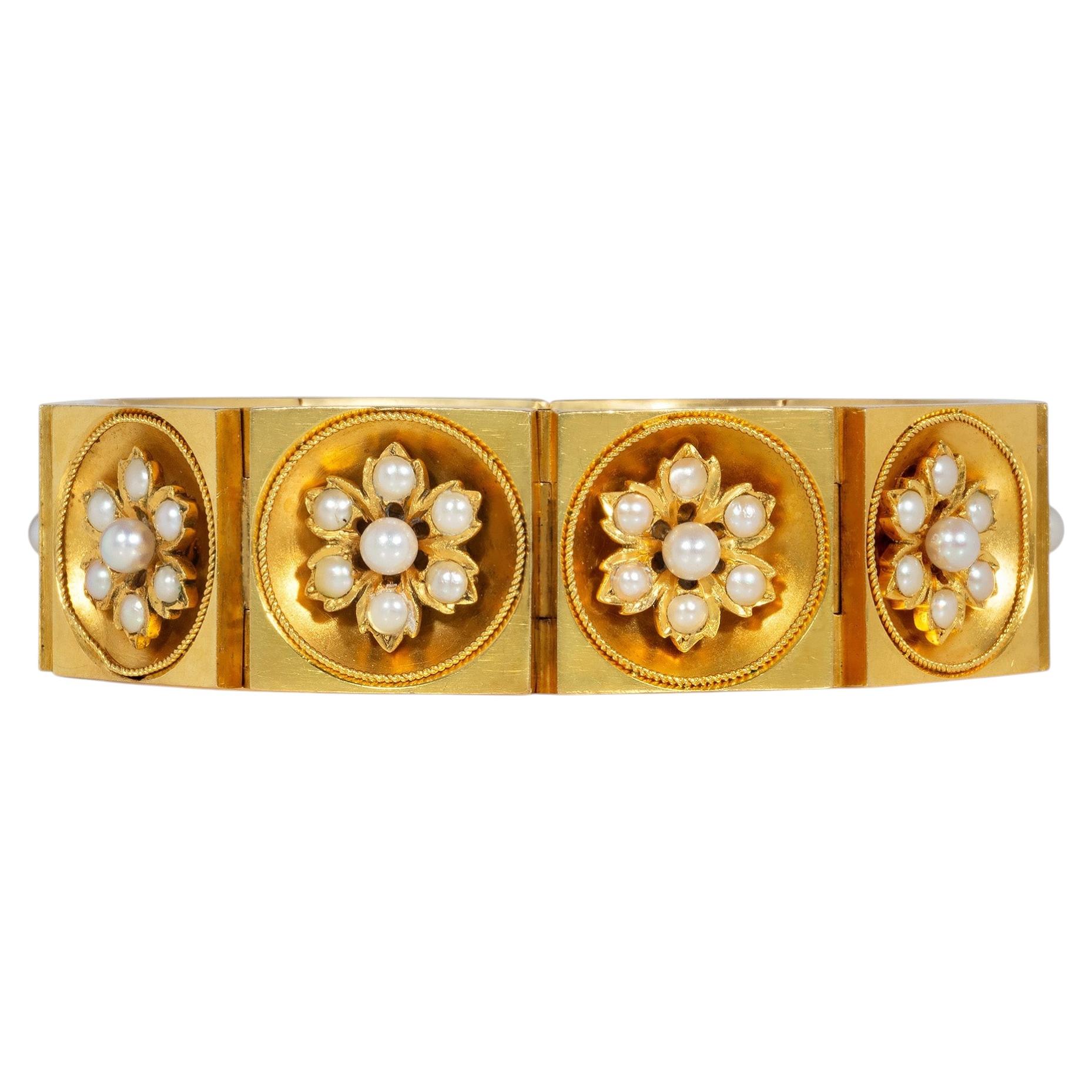 Antique gold and pearl flower bracelet