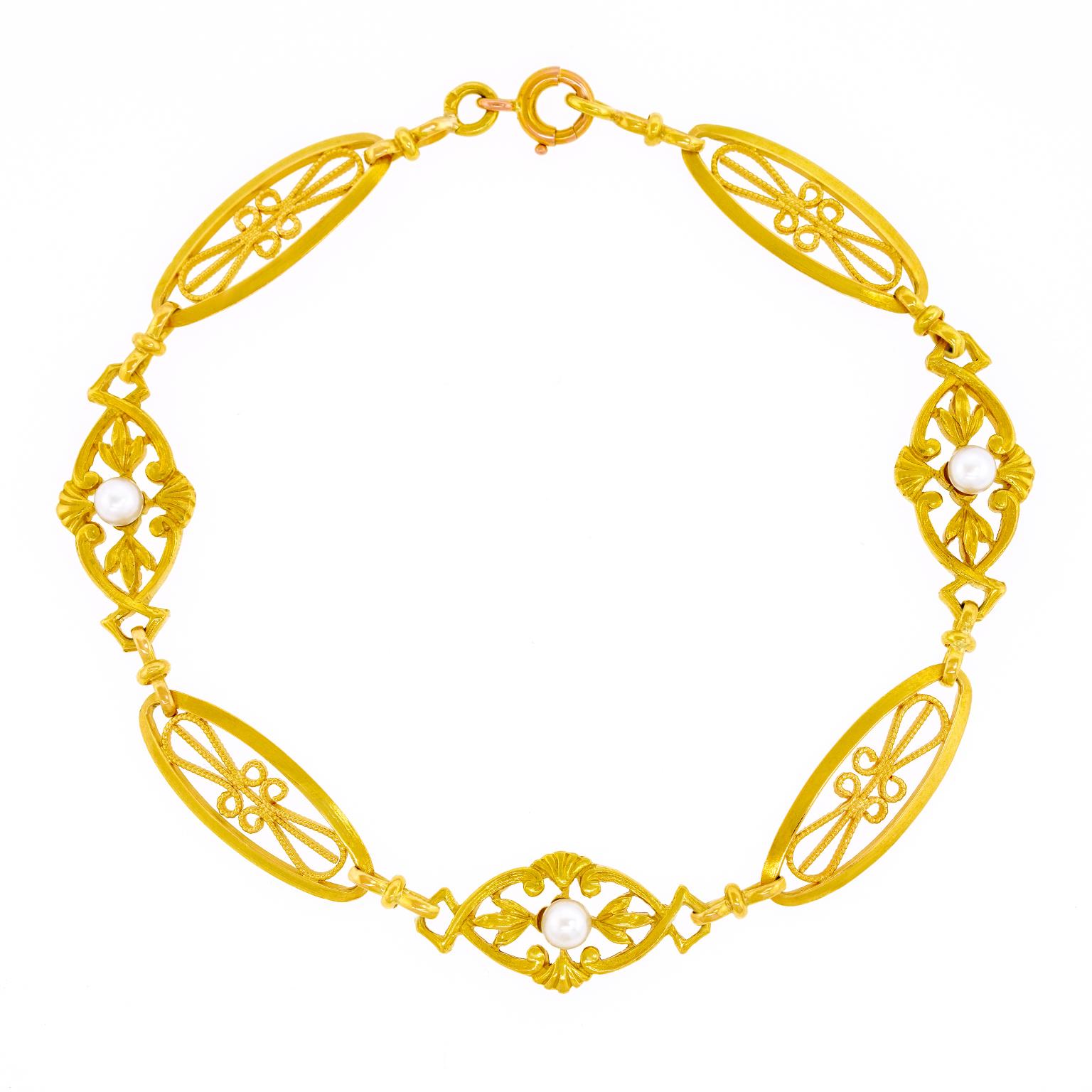 Antikes französisches Armband aus Gold und Perlen im Angebot 4