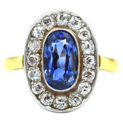 Sapphire Antique Ring Gold and Platinum with 1.5 Carat Ceylon  and Diamonds