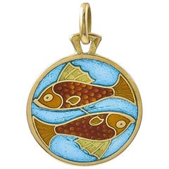 Antique Gold and Plique a Jour Pisces Charm