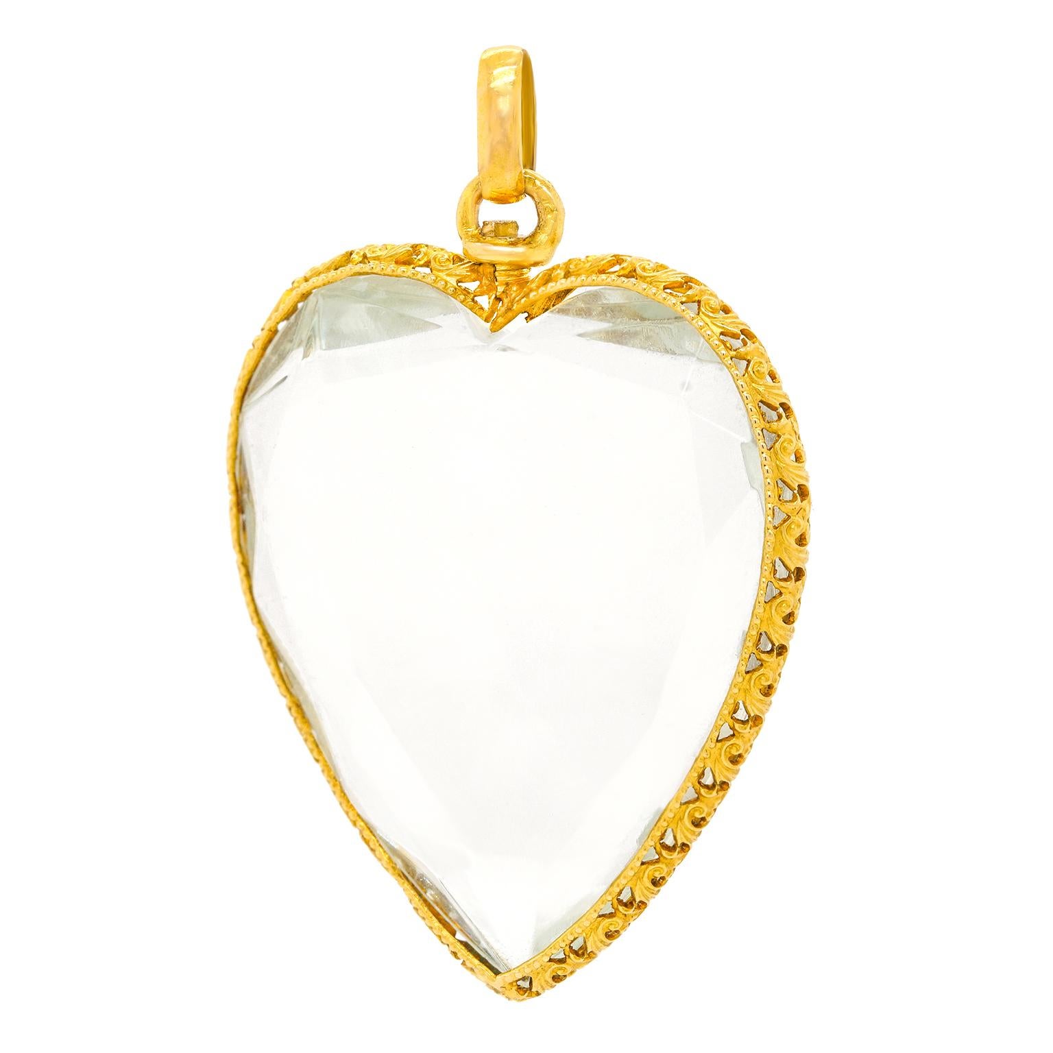 Mixed Cut Antique Gold and Rock Crystal Heart
