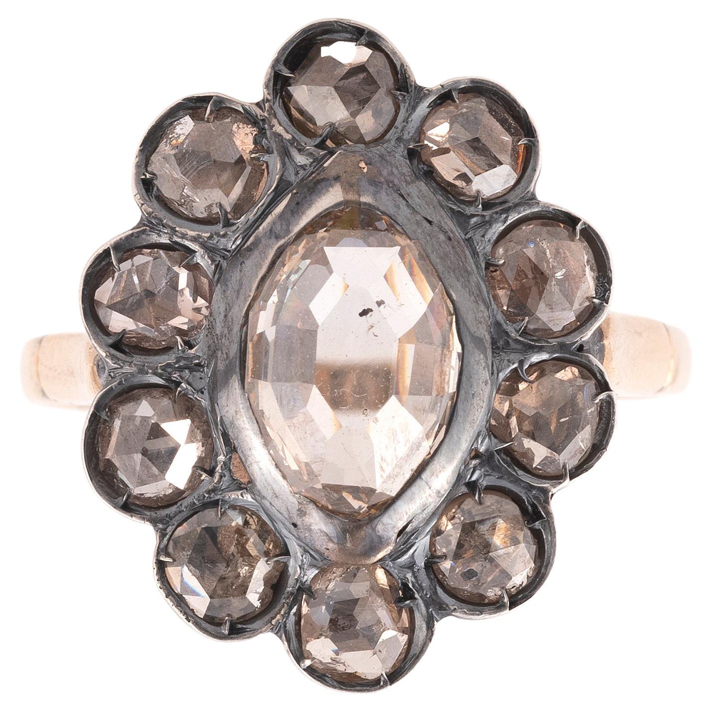 Antique Gold and Rose Diamond Cluster Ring