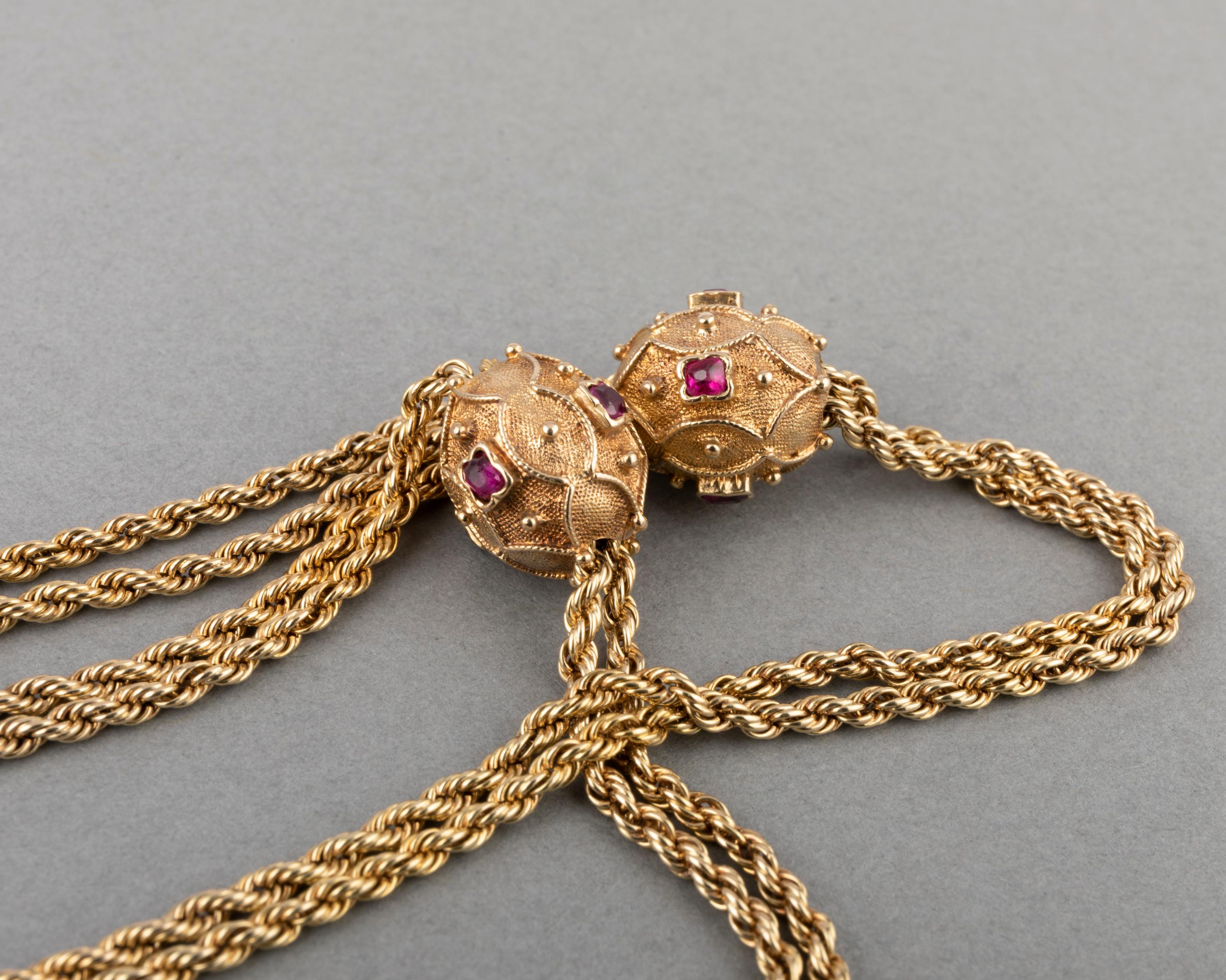 Antique Gold and Rubies French Pompon Necklace 5