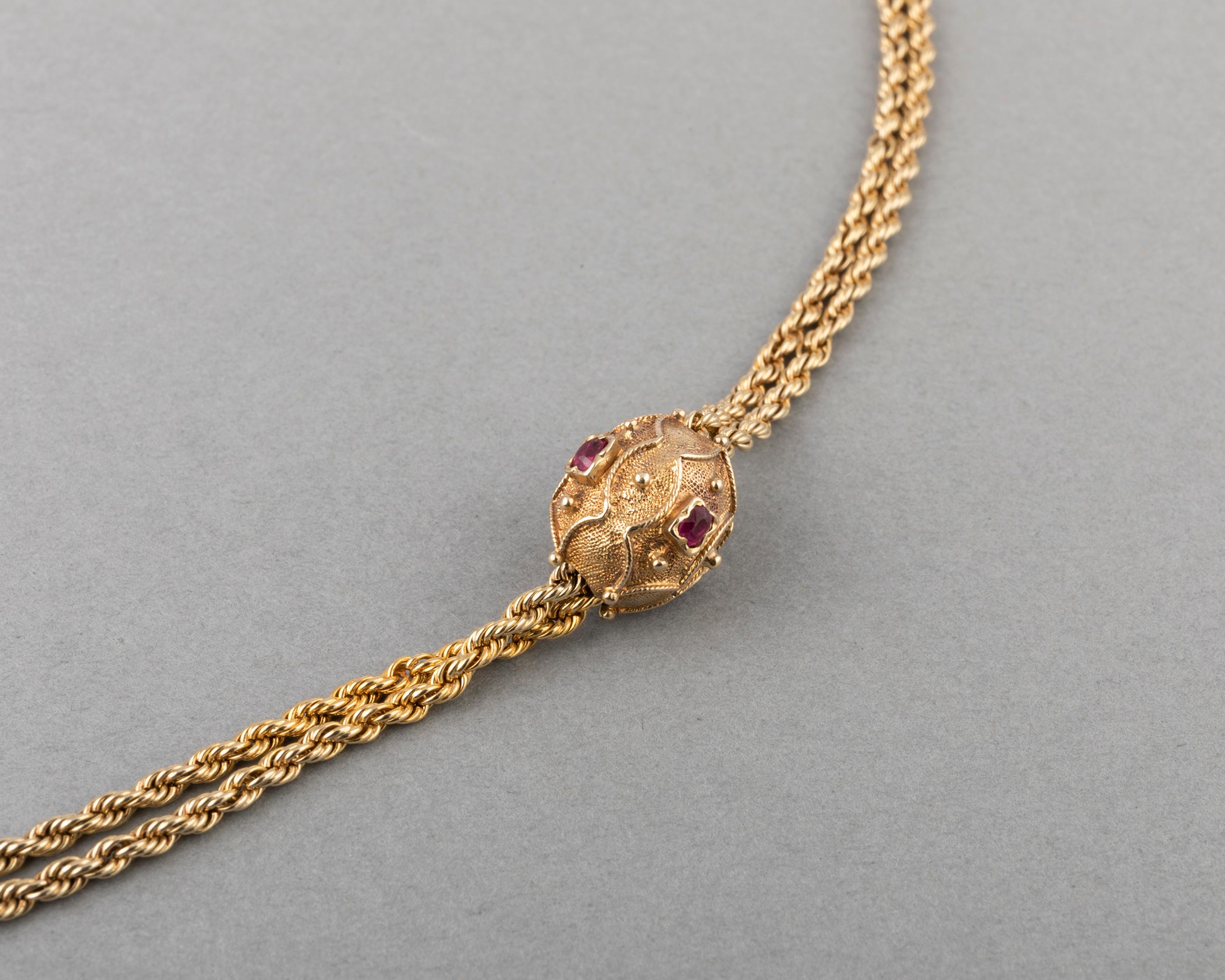 Antique Gold and Rubies French Pompon Necklace 1