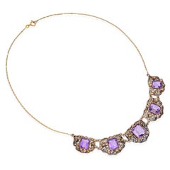 Antique Gold and Silver 15.73tcw Amethyst Decorative Necklace
