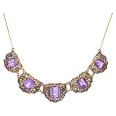 Antique Gold and Silver 15.73tcw Amethyst Decorative Necklace