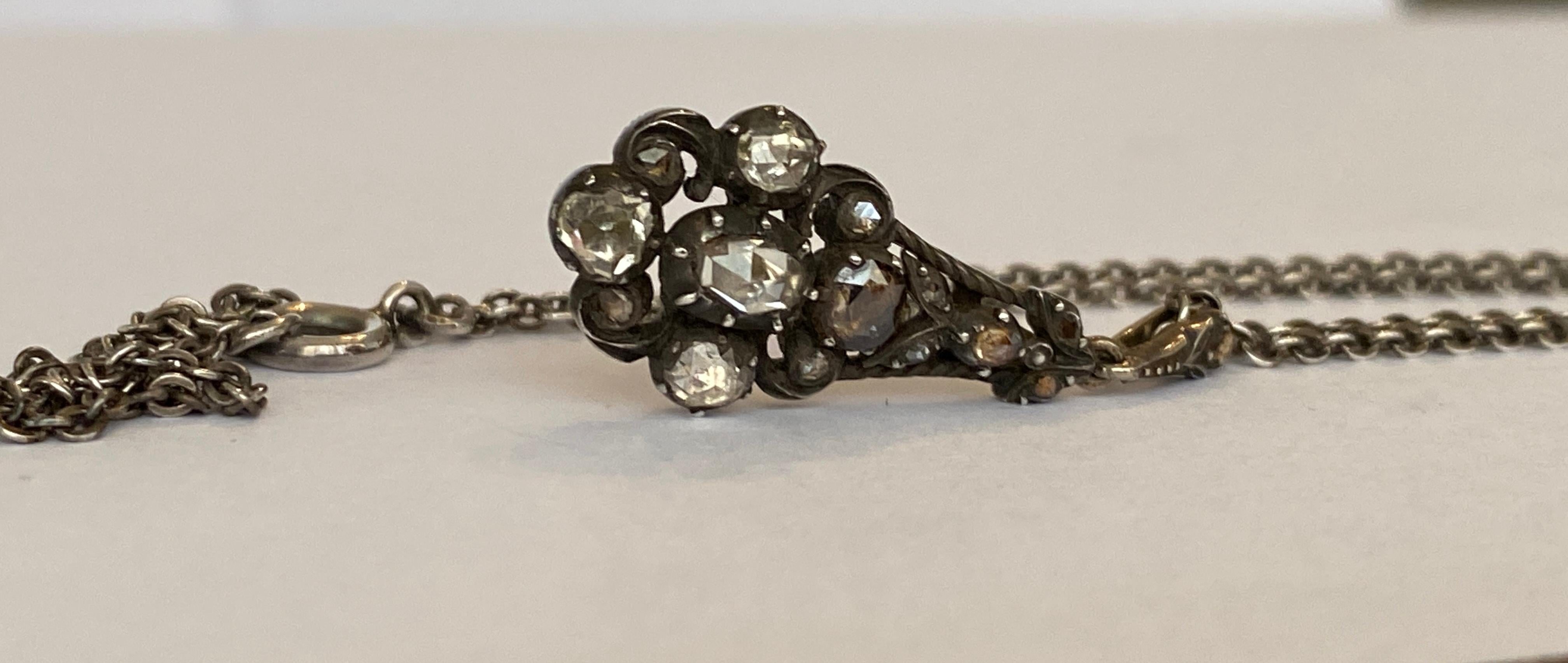 Antique gold and silver drop pendant necklace, rose cut diamonds For Sale 5