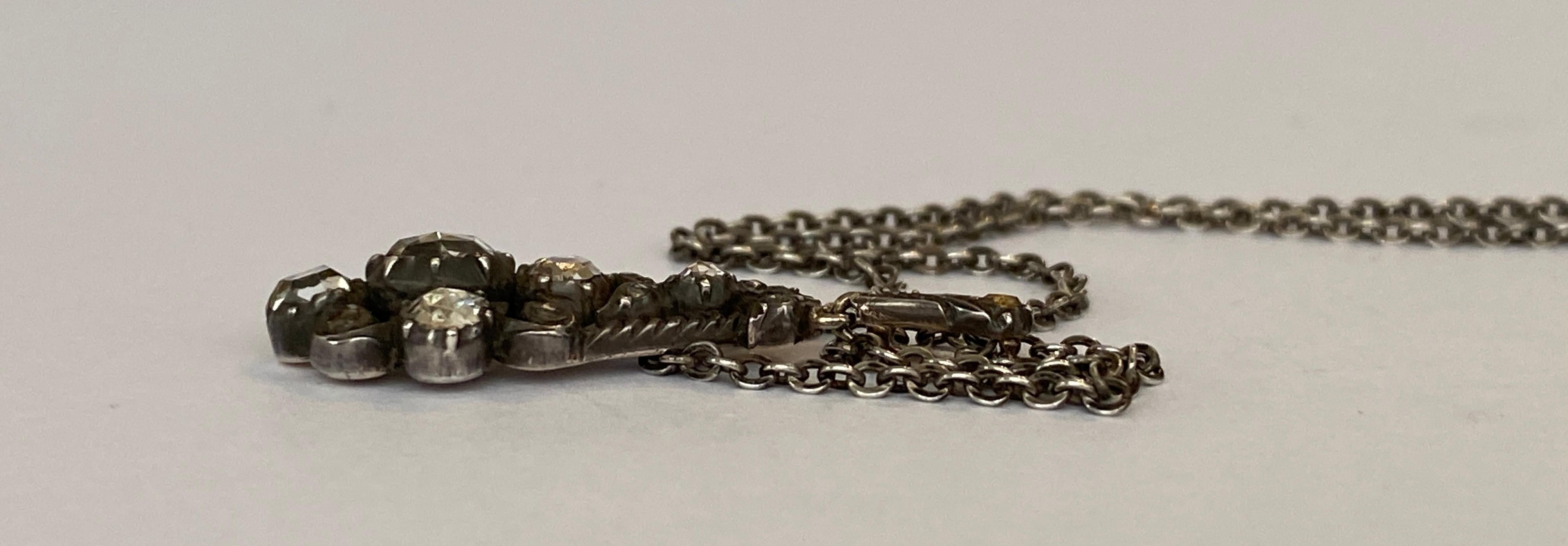 Antique gold and silver drop pendant necklace, rose cut diamonds For Sale 6