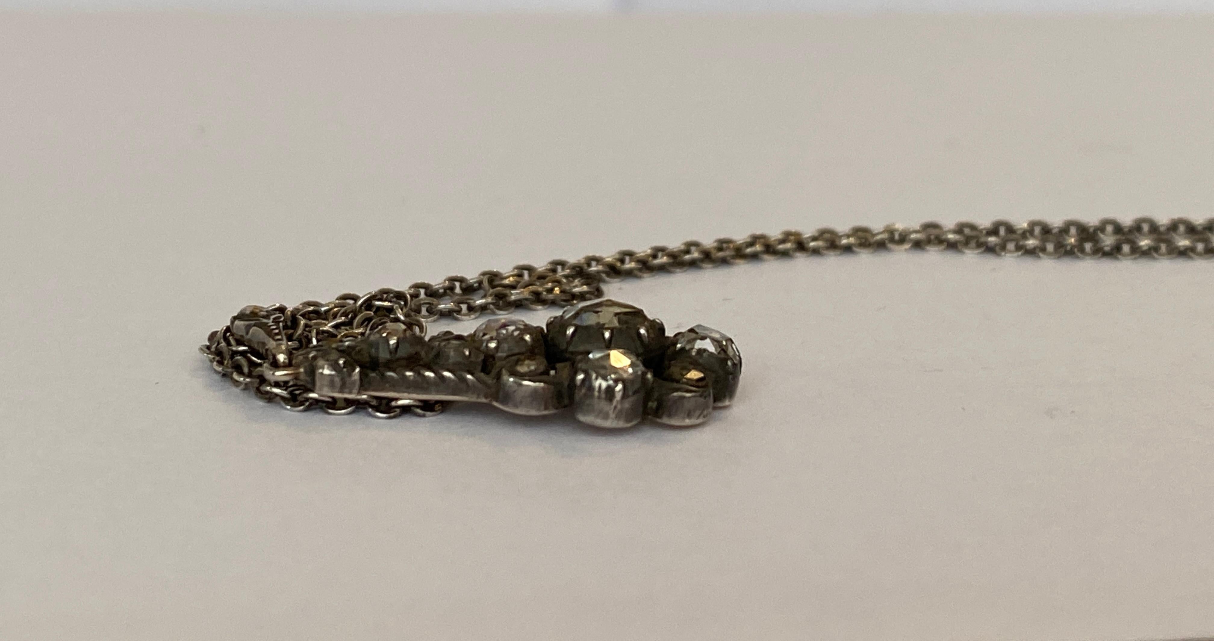 Antique gold and silver drop pendant necklace, rose cut diamonds For Sale 7