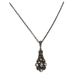 Antique gold and silver drop pendant necklace, rose cut diamonds