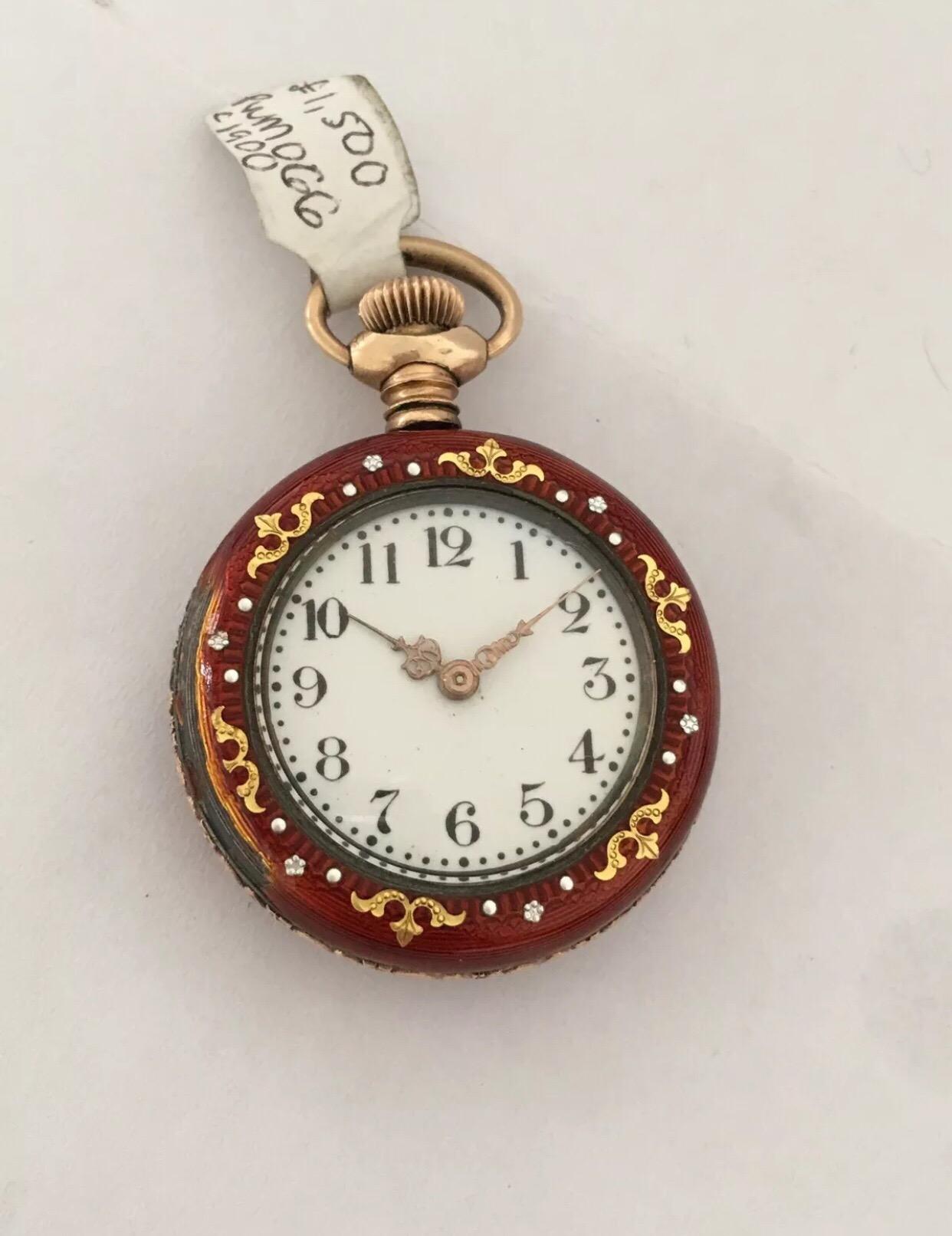 Antique Gold And Silver Enamel Duplex Fob Watch.


Condition:

Movement: Good and working duplex


Case : some visible chipped on the enamel

Left side case.

Dial and hands : Fair condition


Winder is good and you need to push it down and turn to