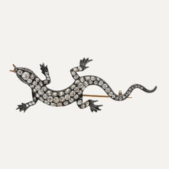 Antique Gold and Silver Lizard Brooch with Old-Cut Diamonds and Rubies