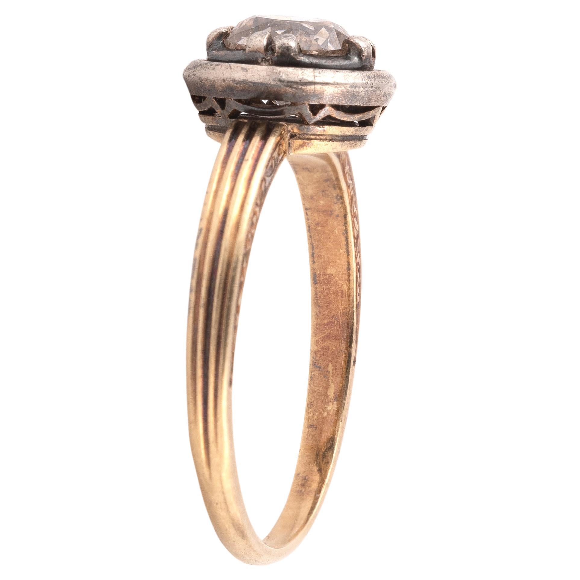 Antiker Gold und Silber Altschliff Diamantring (Alteuropäischer Schliff)