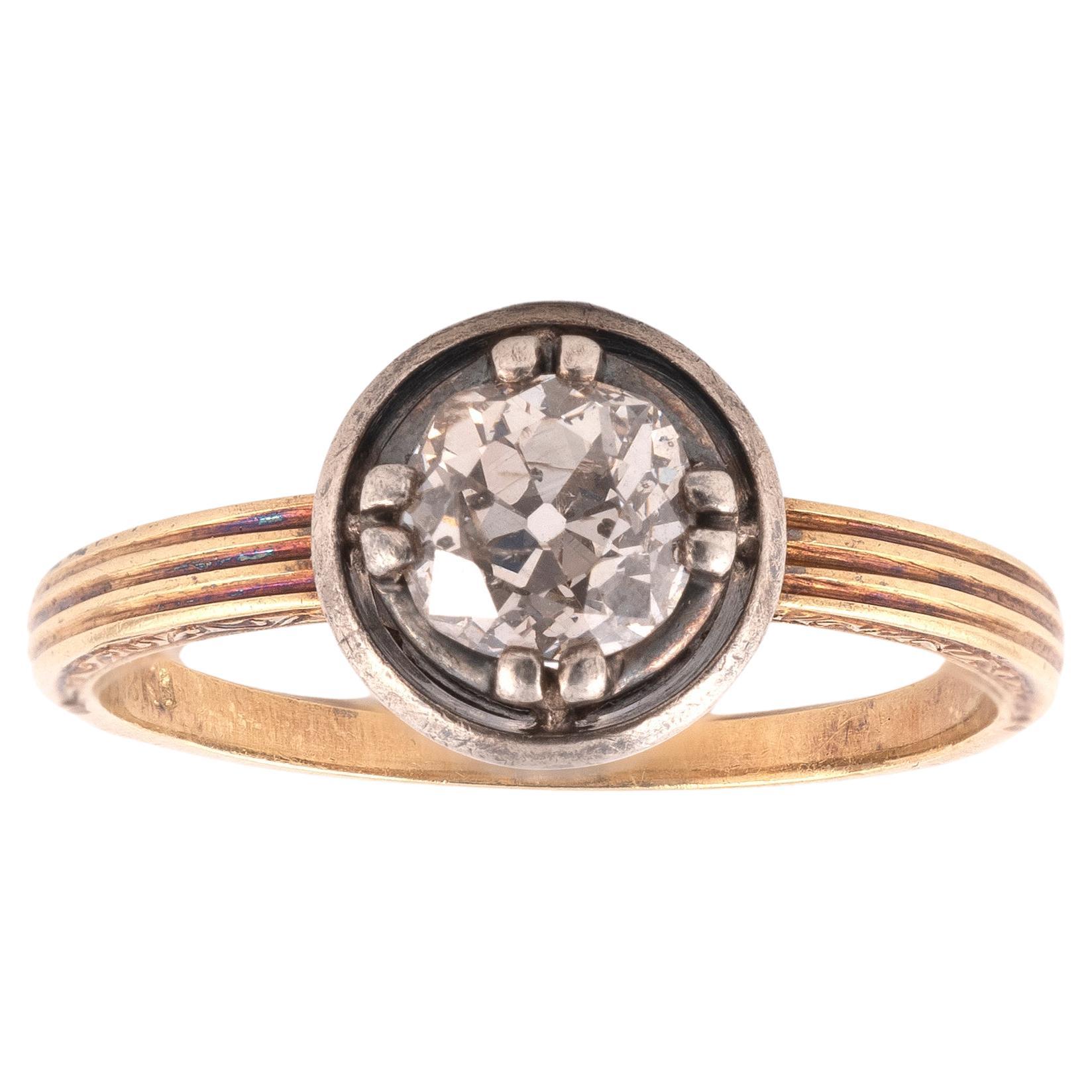 Antiker Gold und Silber Altschliff Diamantring im Zustand „Hervorragend“ in Firenze, IT