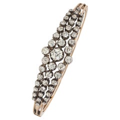 Antique Gold and Silver Three-Row Old Mine Diamond Bangle Bracelet