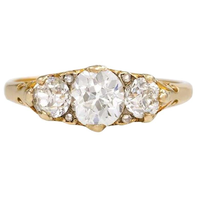 Antique Gold and Three-Stone Diamond Ring, Ideal for Engagement