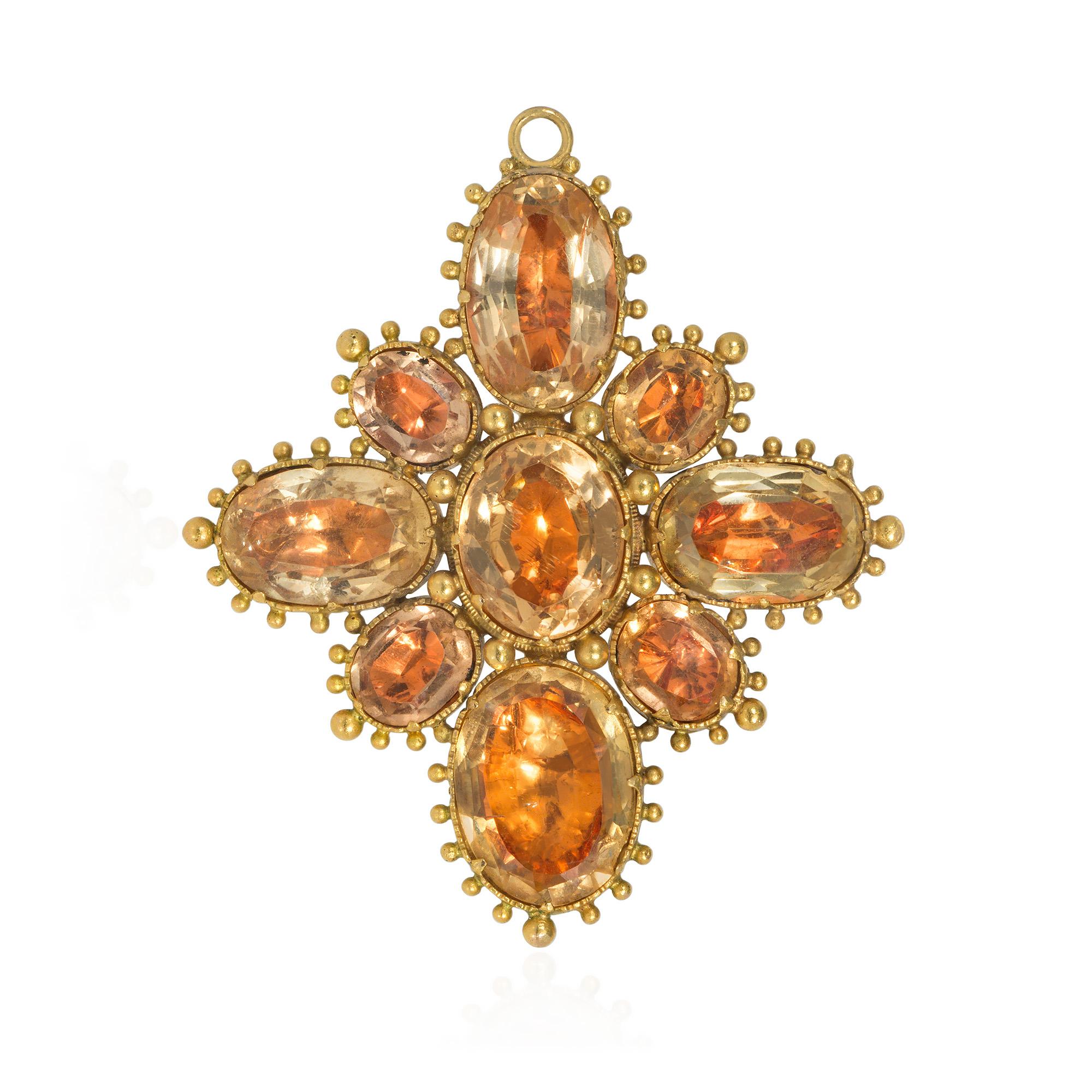 Oval Cut Antique Gold and Topaz Necklace with Removable Pendant/Brooch For Sale