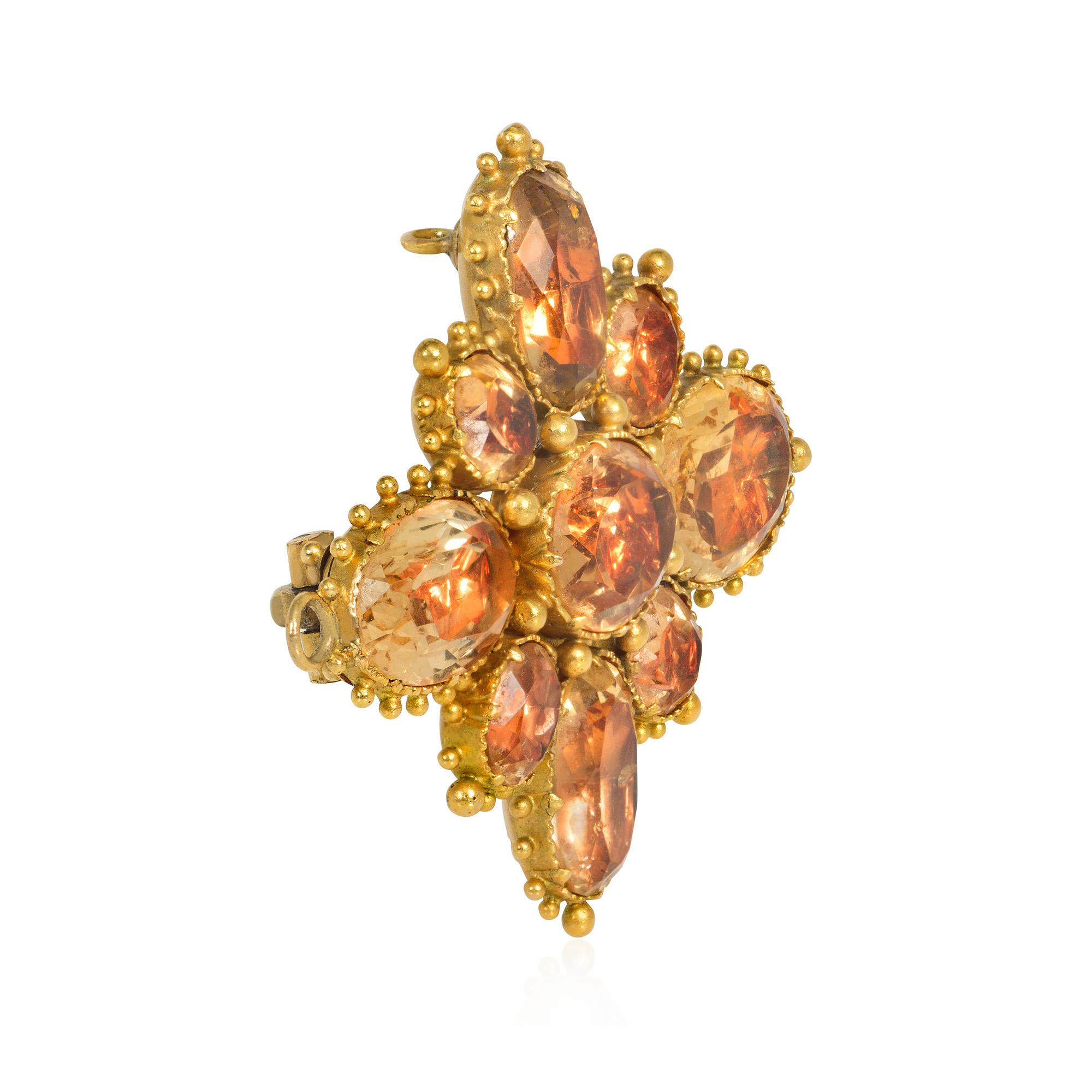 Antique Gold and Topaz Necklace with Removable Pendant/Brooch In Good Condition For Sale In New York, NY