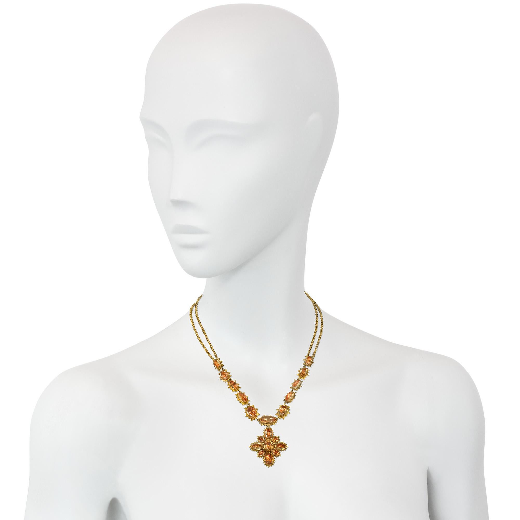 Antique Gold and Topaz Necklace with Removable Pendant/Brooch For Sale 2