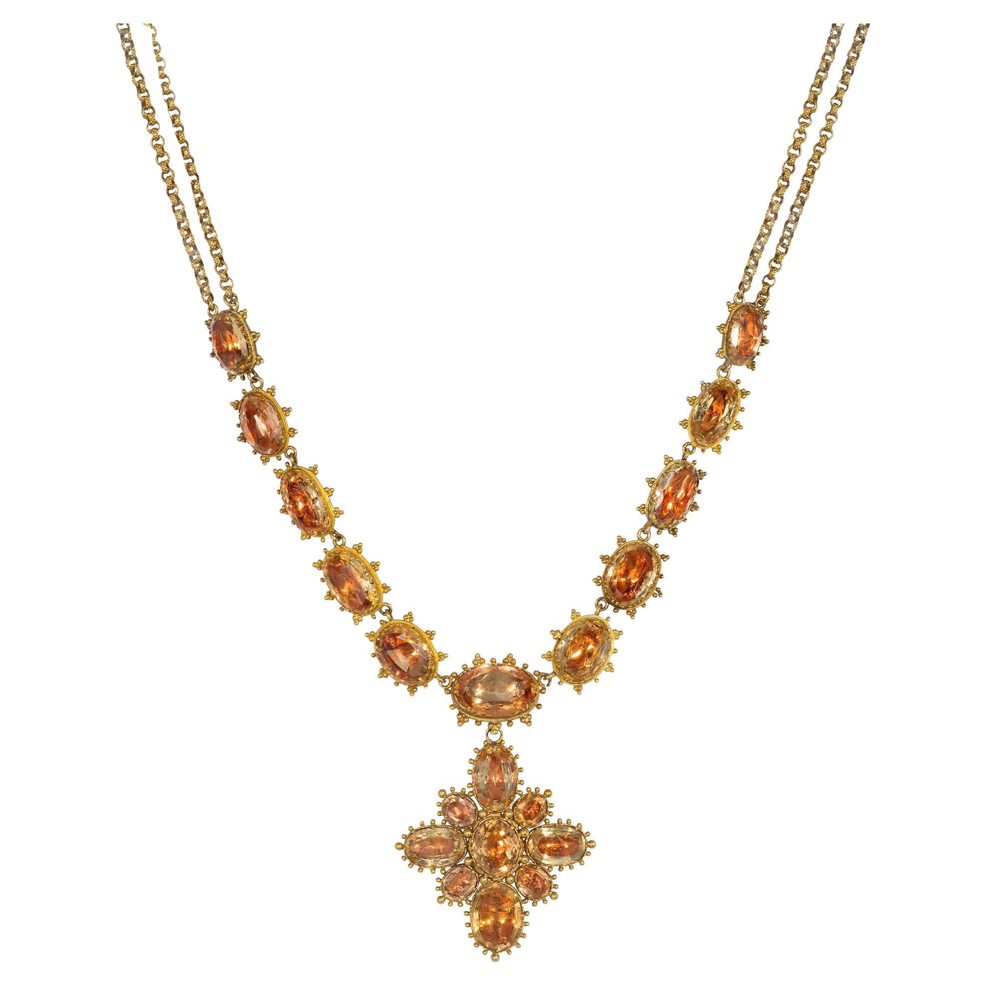 Antique Gold and Topaz Necklace with Removable Pendant/Brooch