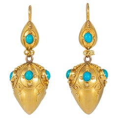 Ohrringe in Form antiker Amphoren aus Gold und Türkis