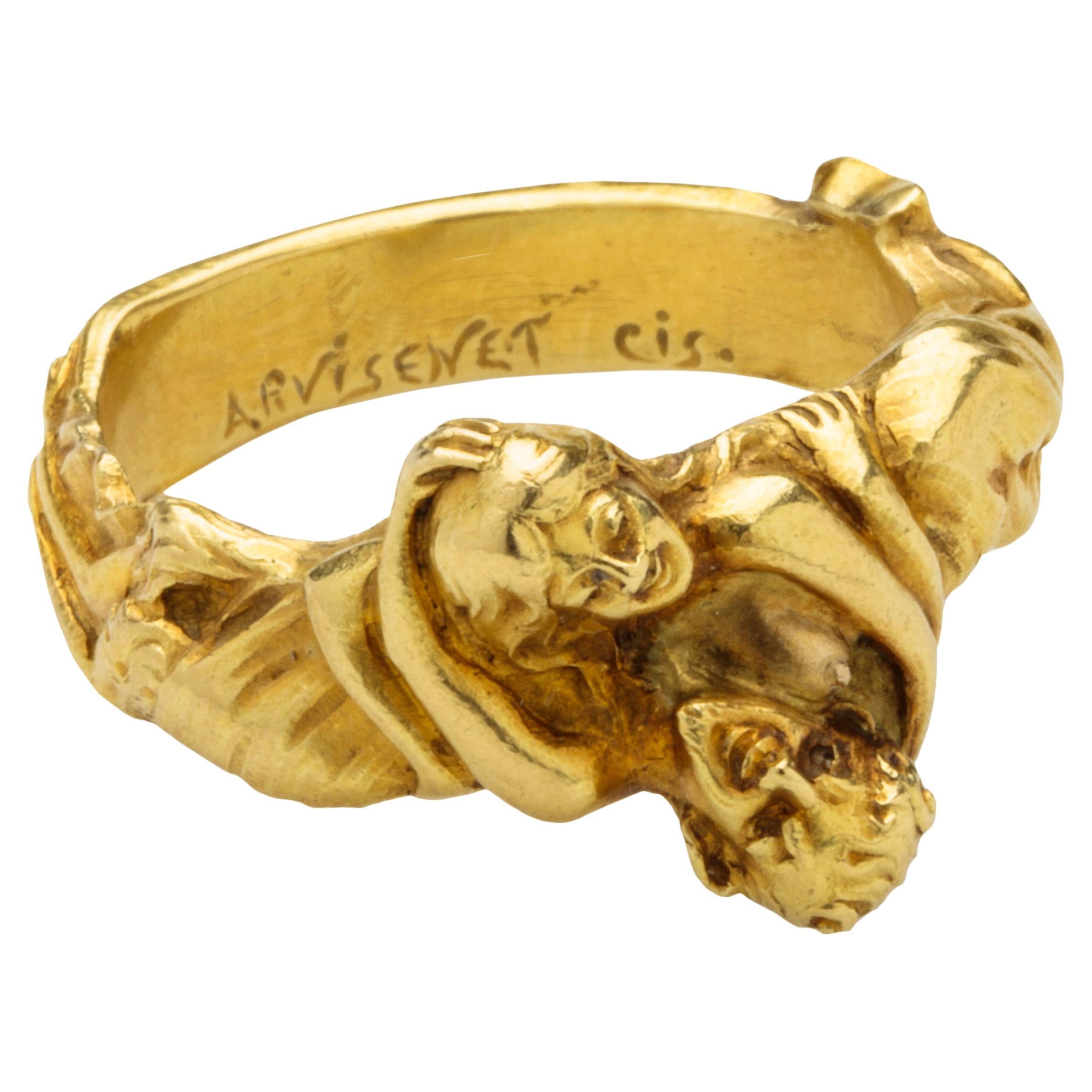 Antique Gold Art Nouveau Ring by Arvisenet For Sale