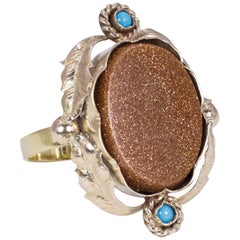 Antique Gold, Goldstone and Turquoise Ring, Late 1800