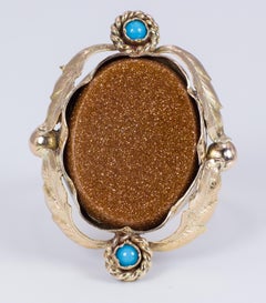 Antique Gold, Goldstone and Turquoise Ring, Late 1800
