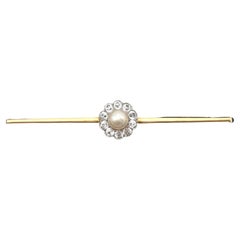 Antique gold bar brooch with pearl and white sapphires, Sweden, around 1920.