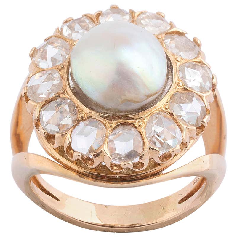 Baroque Pearl Diamond Cluster Ring For Sale at 1stdibs