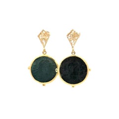 Antique Gold Bezel Set 300AD Greek Coin Earrings
