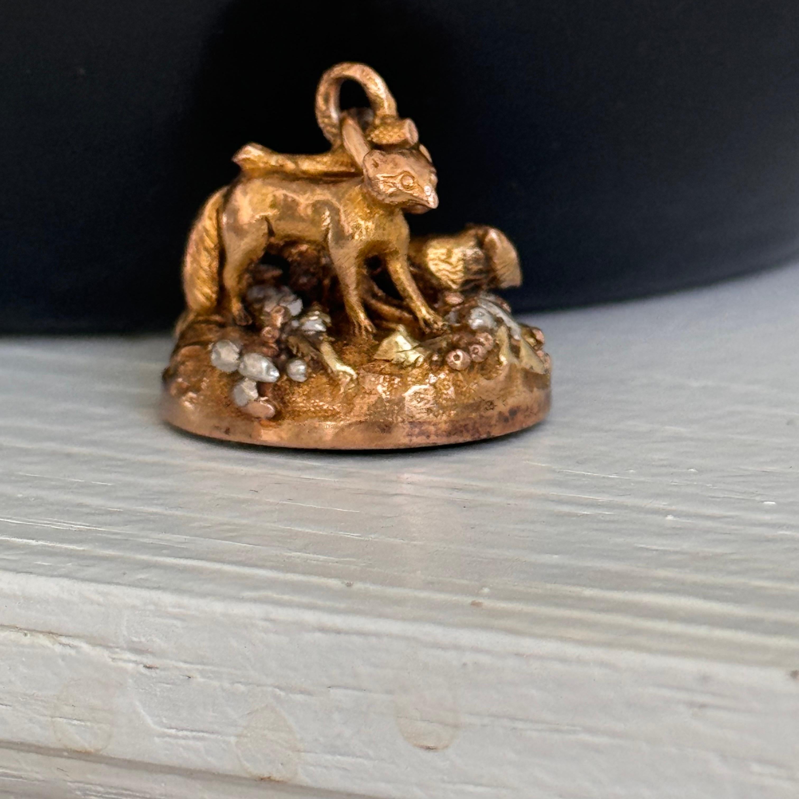 Antique 18kt Gold  Blood Stone Fox Watch Fob Pendant For Sale 5