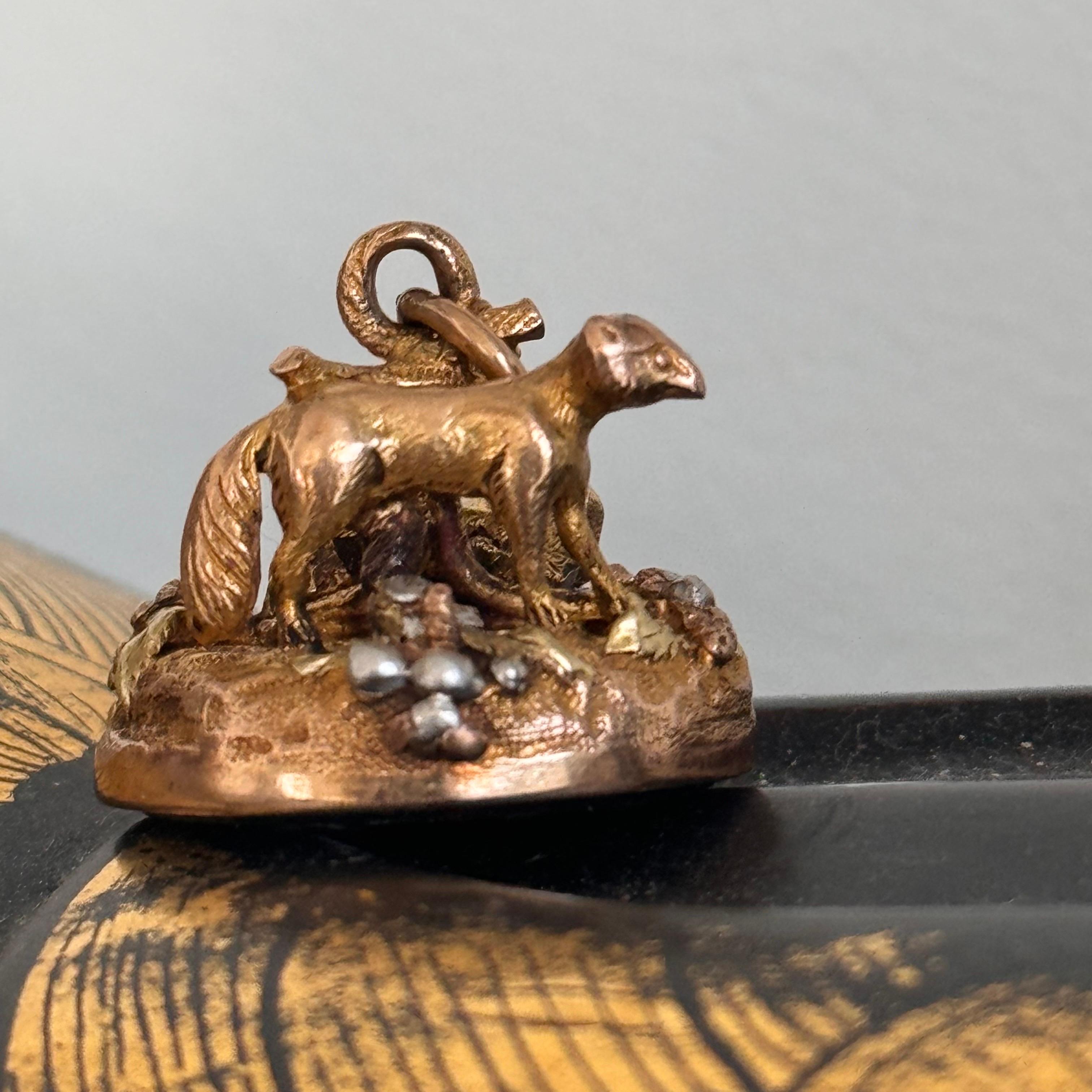 Antique 18kt Gold  Blood Stone Fox Watch Fob Pendant For Sale 6