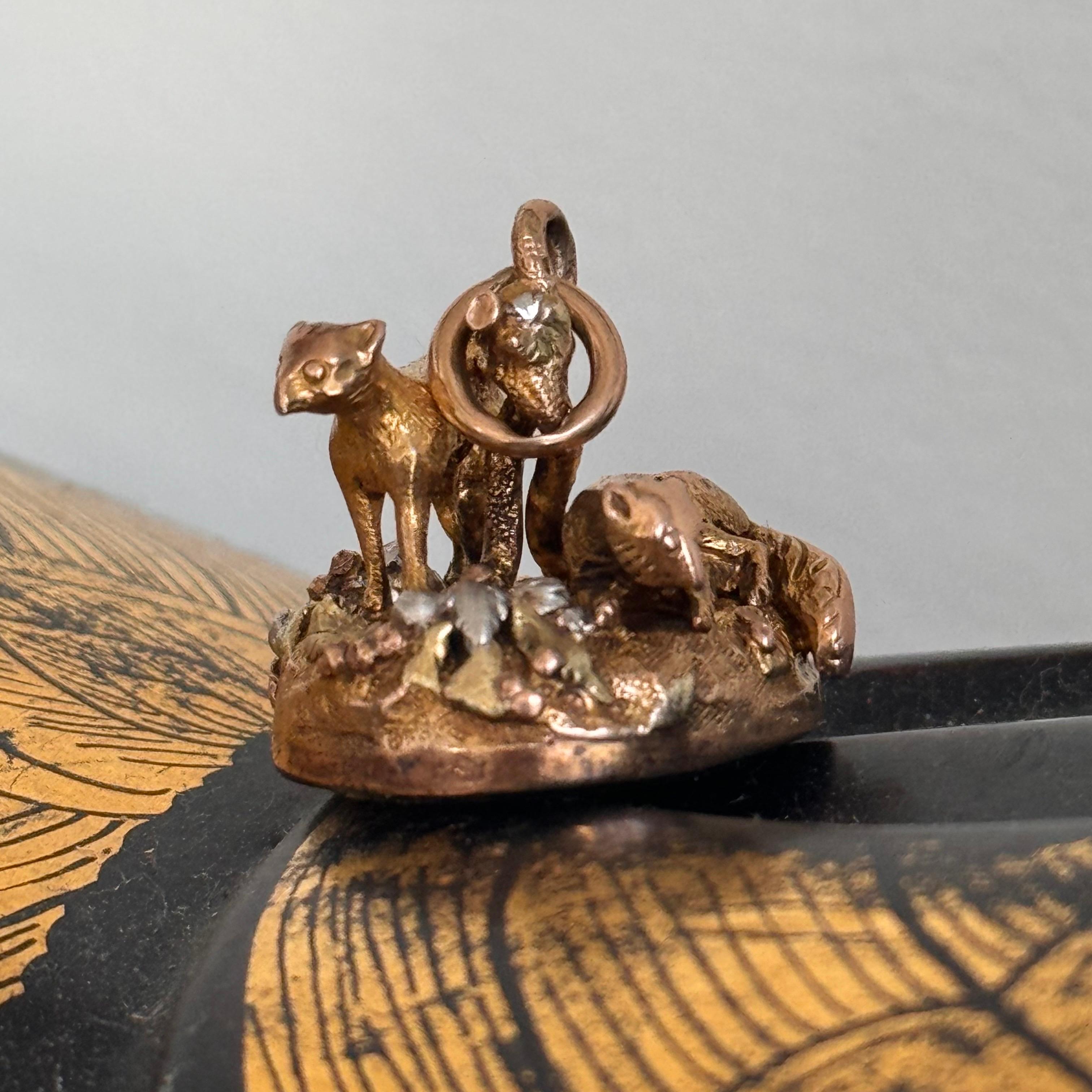 Antique 18kt Gold  Blood Stone Fox Watch Fob Pendant For Sale 7