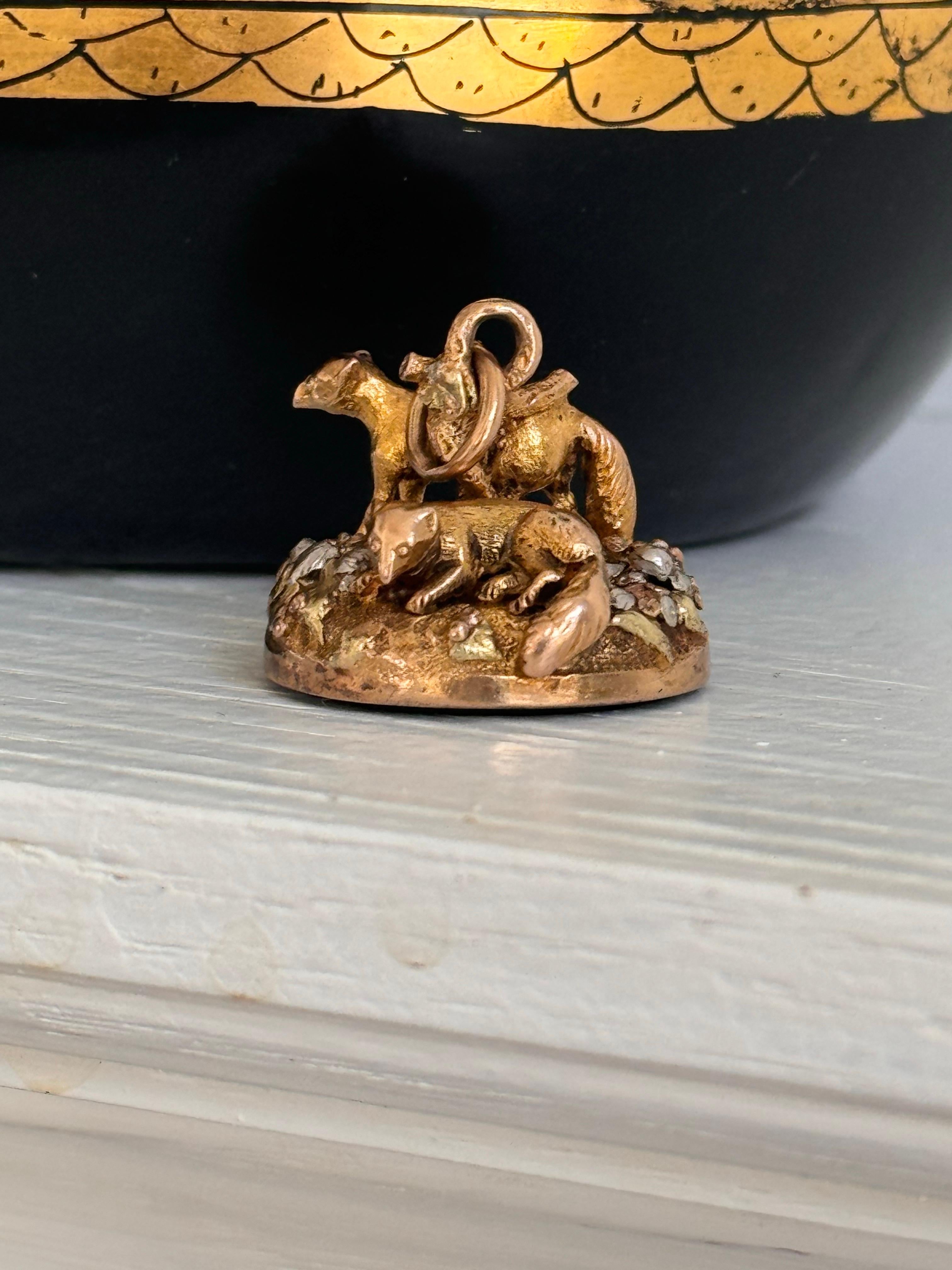 Victorian Antique 18kt Gold  Blood Stone Fox Watch Fob Pendant For Sale