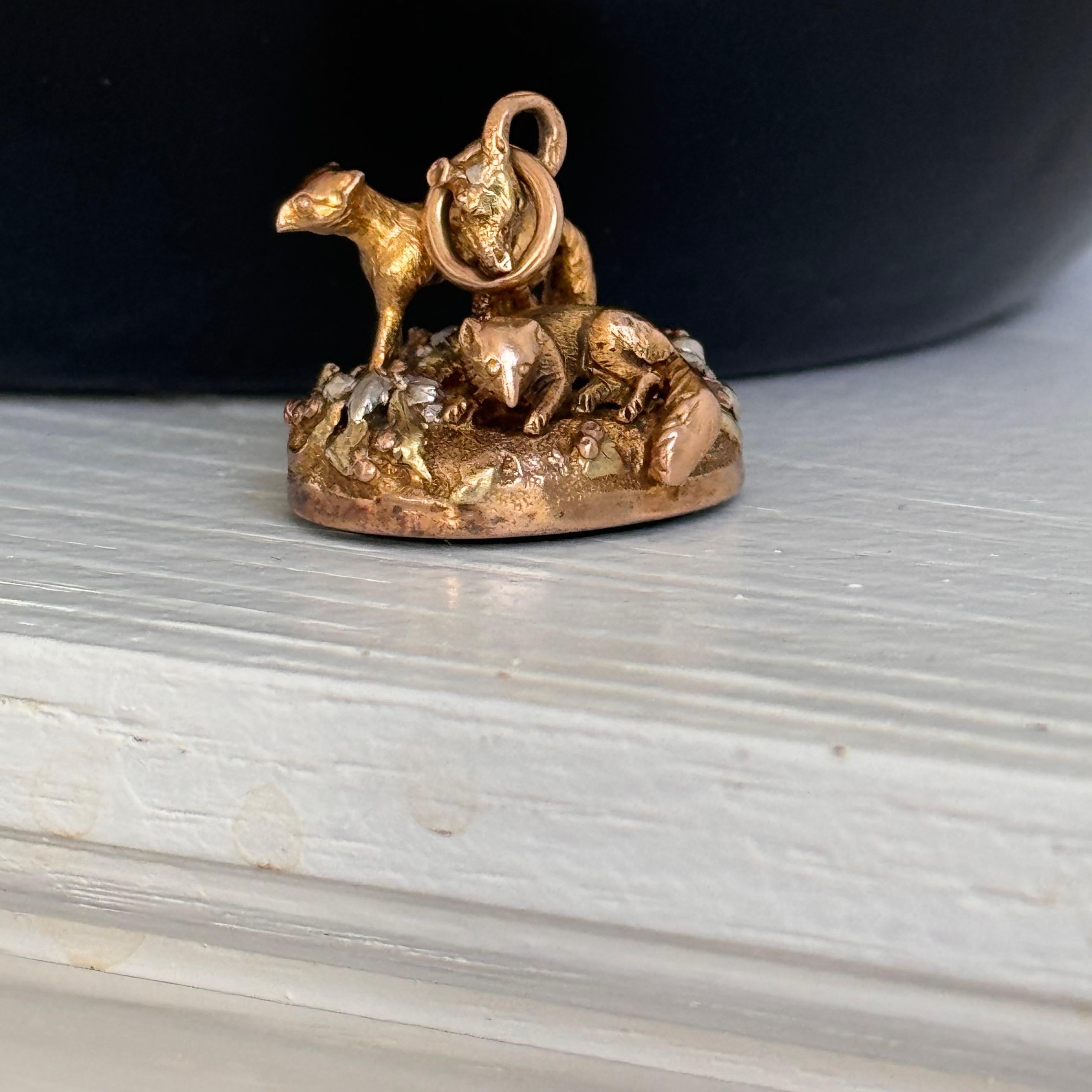 Antique 18kt Gold  Blood Stone Fox Watch Fob Pendant For Sale 1