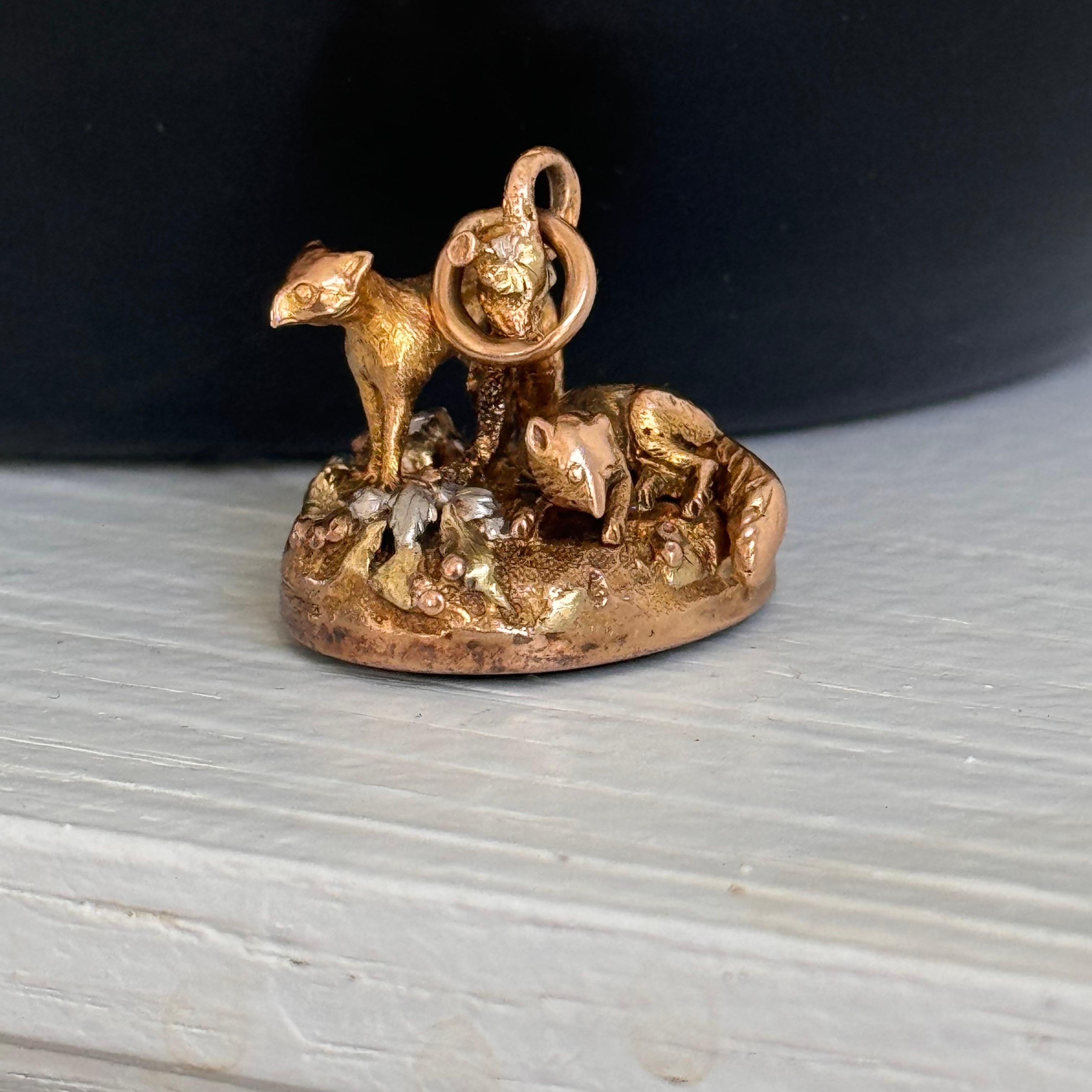 Antique 18kt Gold  Blood Stone Fox Watch Fob Pendant For Sale 2