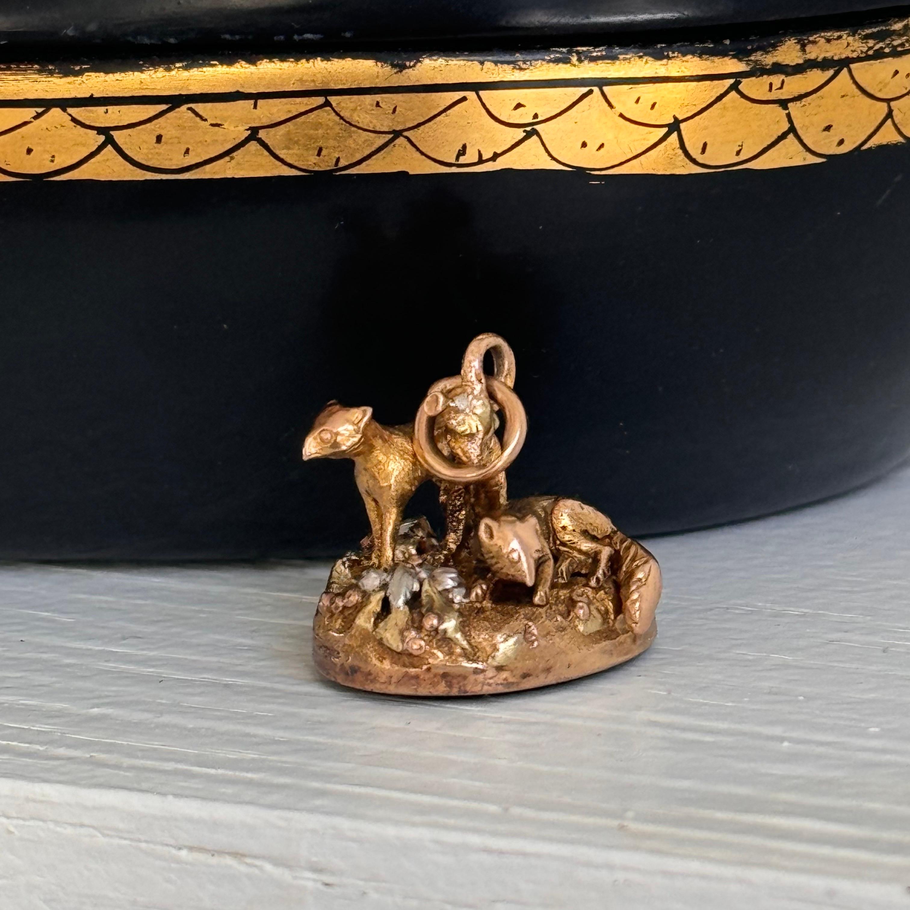 Antique 18kt Gold  Blood Stone Fox Watch Fob Pendant For Sale 4