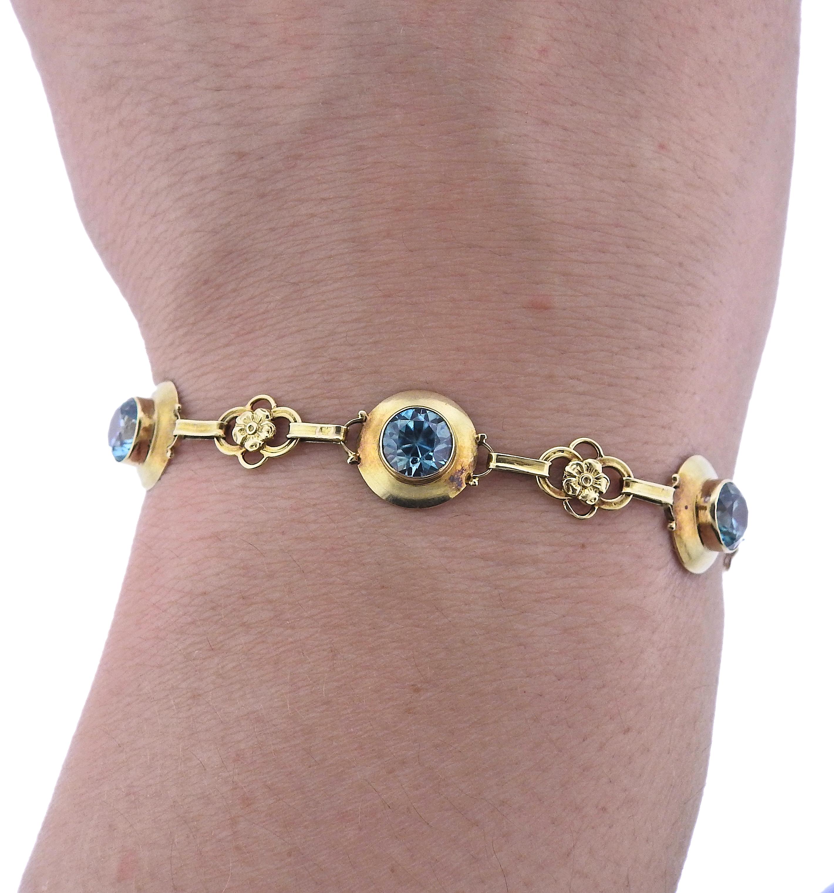 Bracelet ancien en or et pierres précieuses bleues Pour femmes en vente