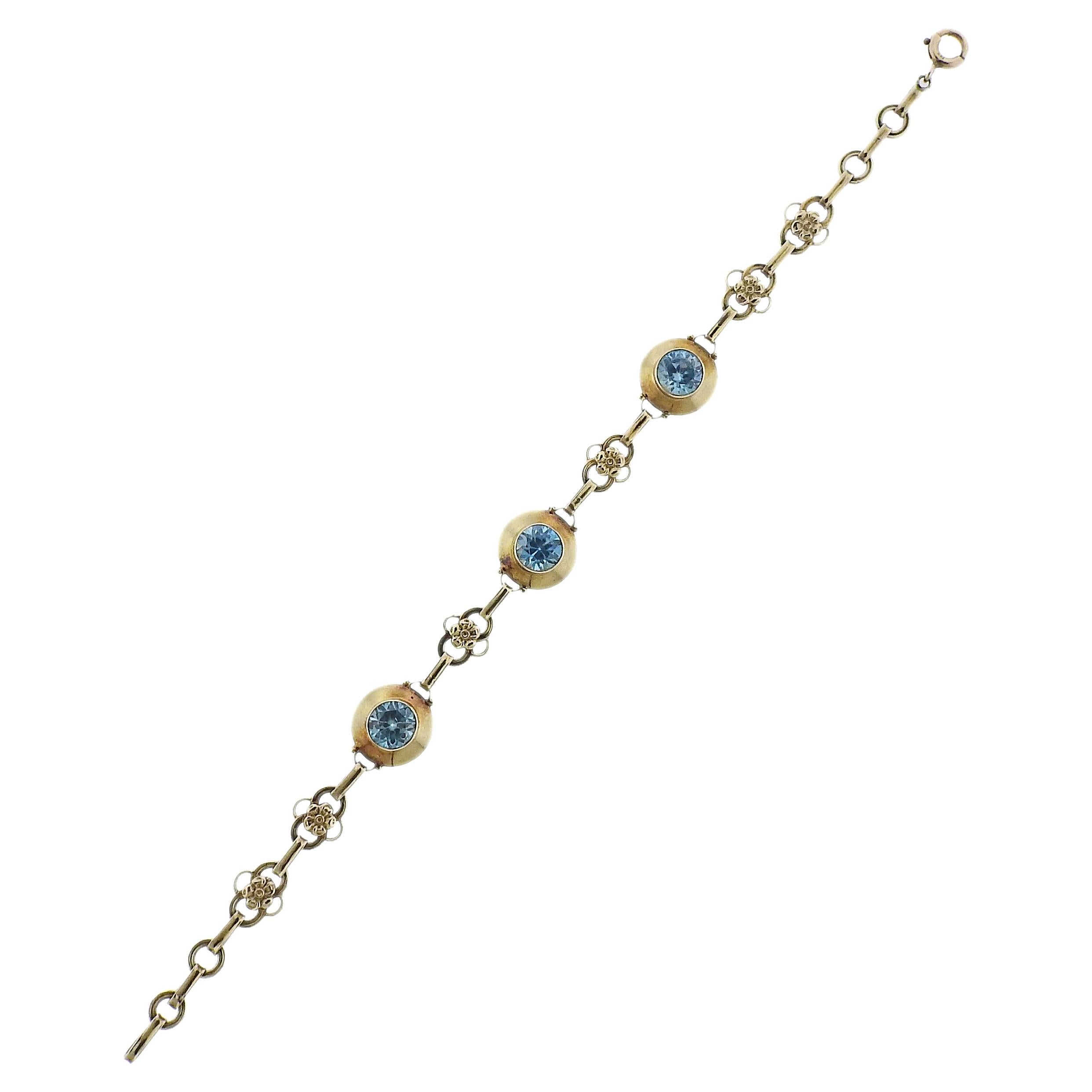 Antique Gold Blue Gemstone Bracelet For Sale