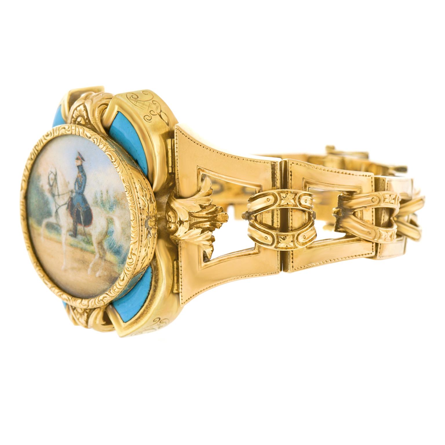 Victorian Antique Gold Bracelet with Calvary Officers Portrait